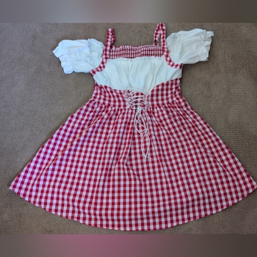 Shein Mod Plus Size Red Plaid Hollow Out Shoulder Victorian Corset Costume - Picture 3 of 12